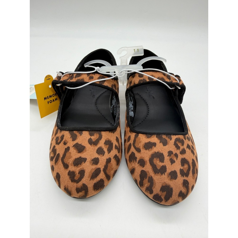 Cat & Jack Addy Leopard Print Mary Jane Flats Memory Foam Tan Size 11 NWT